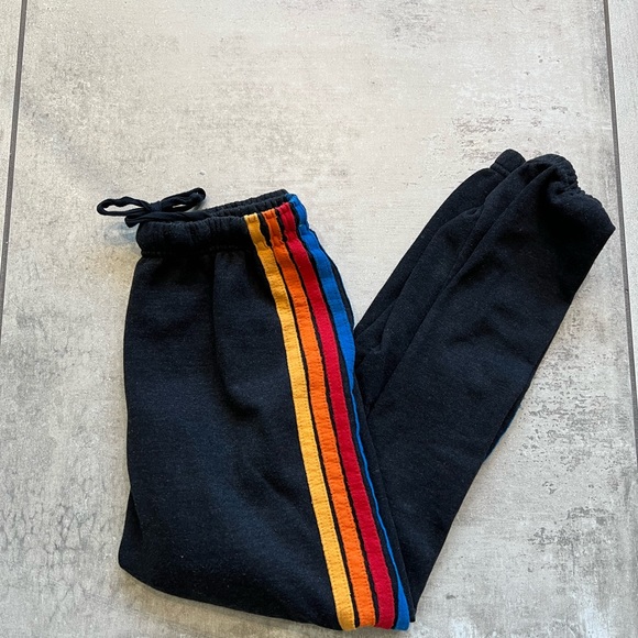 Aviator Nation Black Joggers with Rainbow Stripes - Picture 3 of 5